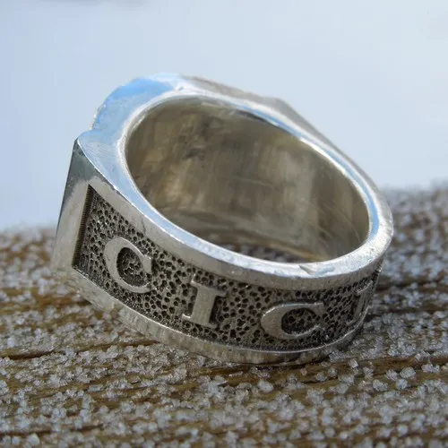 Srebrni prsten sa dvoglavim orlom Nemanjica levi profil - Silver ring with double headed eagle left view