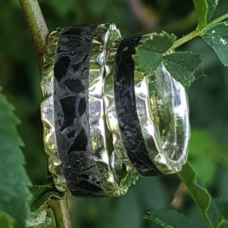 Authentic Jagged Edge Silver Obsidian Wedding Bands